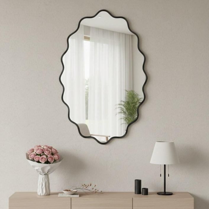 Fahomiss 타원형 벽걸이 거울 안깨지는 안전거울 예쁜 인테리어 벽거울 욕실 거울, 블랙