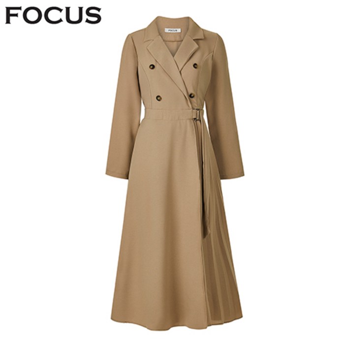 더블 버튼 트렌치 랩 플리츠 원피스_VFI5F1OP3181