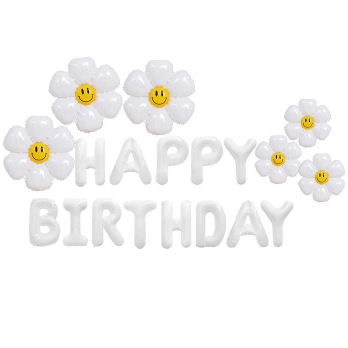 에브리띵스마일 데이지HBD 파티커튼 세트 9옵션, 1세트, 데이지 화이트 풍선