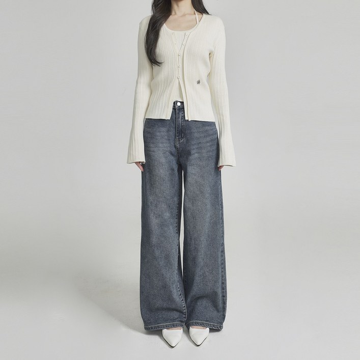 여성용 핏초이스진 1탄 힙다트 스판 밴딩 와이드 데님 팬츠