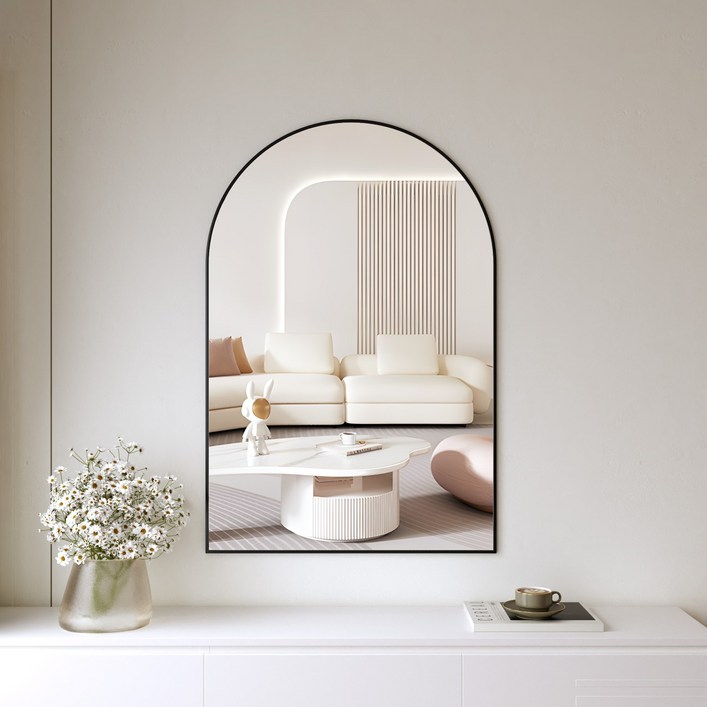 뷰티피크 아치형 벽거울 화정대거울 육실거울, 블랙41cm