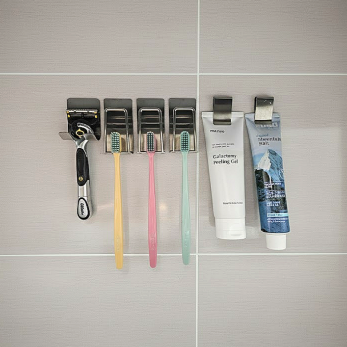 유니데이 304 스테인리스 무타공 칫솔걸이 세트, 3인용, 1개