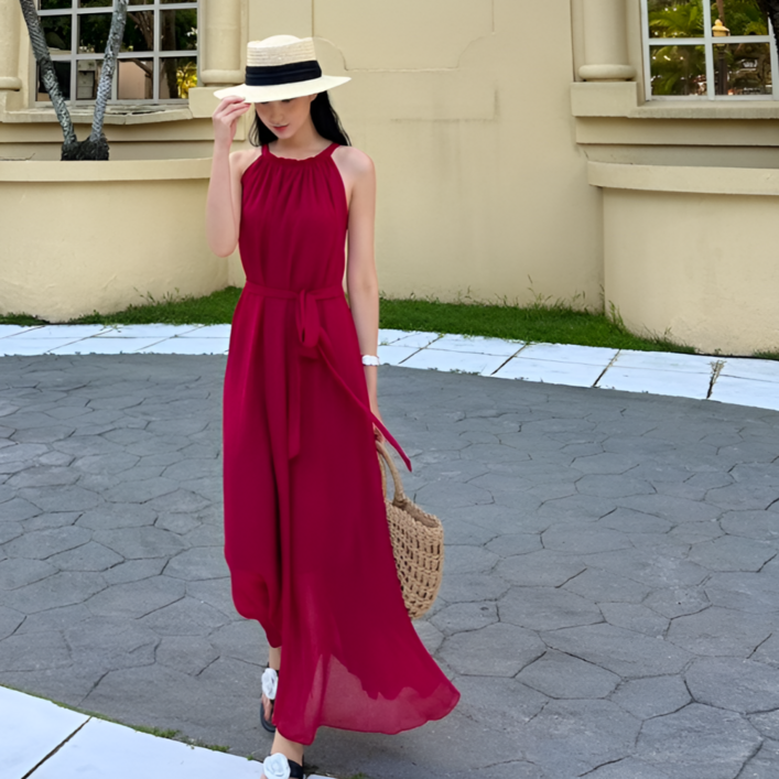 보부상마켓 휴양지원피스 동남아원피스 플리츠 쉬폰 홀터넥