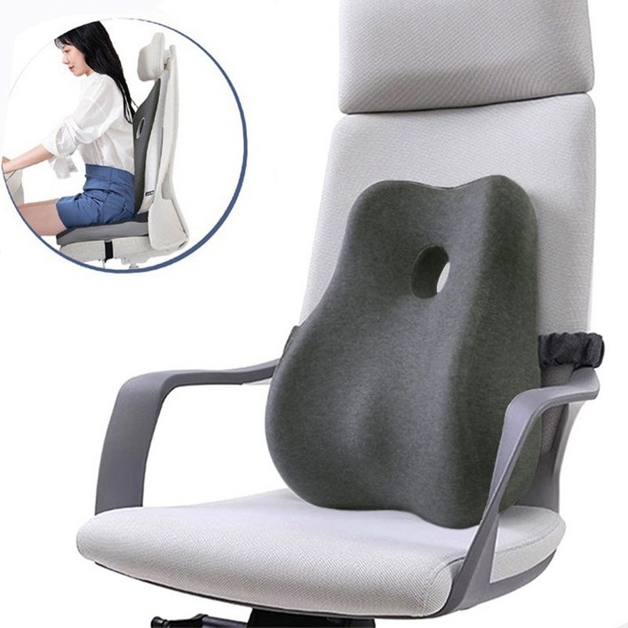 레이원 바른자세 의자 등받이 쿠션 자등받이 허리쿠션, 다크 그레이