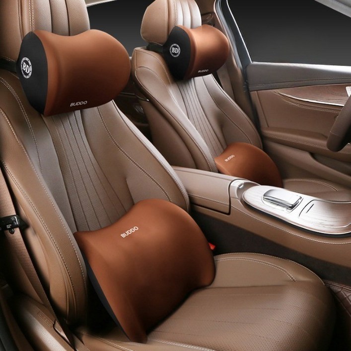 보담다 차량용 메모리폼 목쿠션 허리쿠션 세트, 브라운, 1개