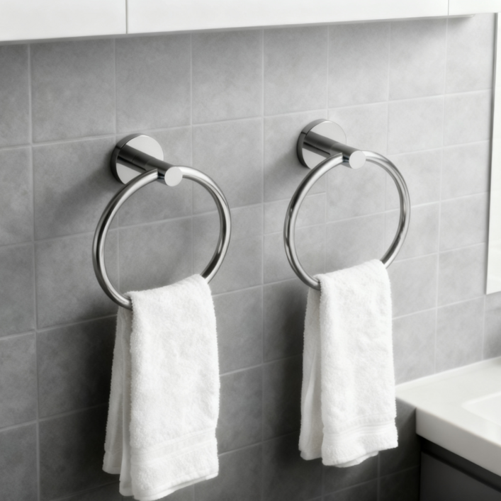 USHOWER 원형 타월링 벽걸이 수건걸이 욕실 핸드타월 걸이 스테인리스 모던 디자인, 2개, 은색