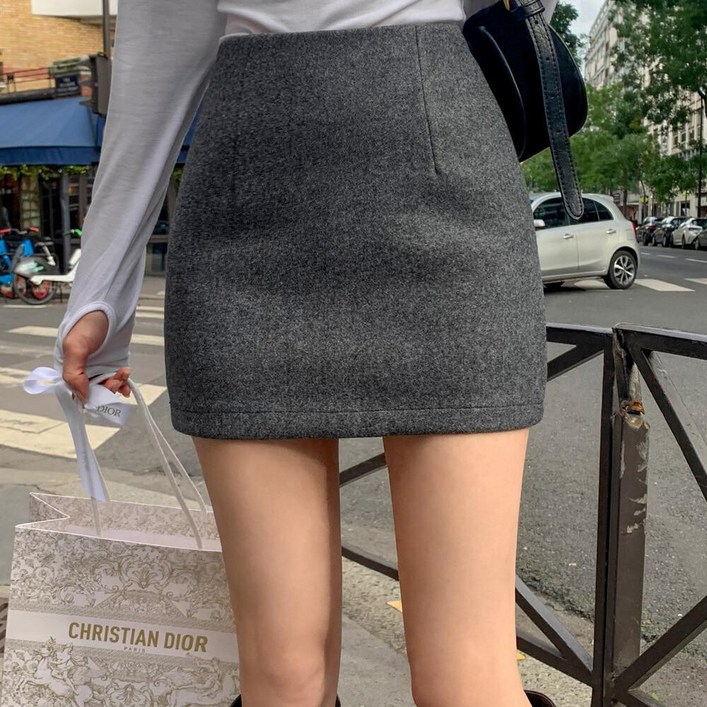 워너비뮤즈   진짜강추 핏보장  울 모직 H라인 미니 스커트