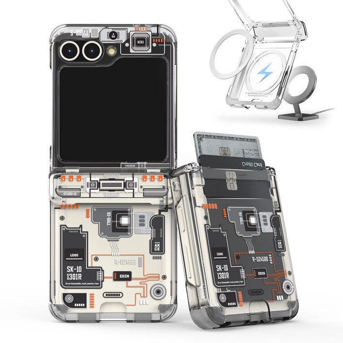 이디즌 갤럭시 Z플립 5  6  7 케이스 투명 힌지보호 슬림 카드 2장 수납 충격방지 범퍼 힌지아머 지플립 5  6 제트플립 5 6