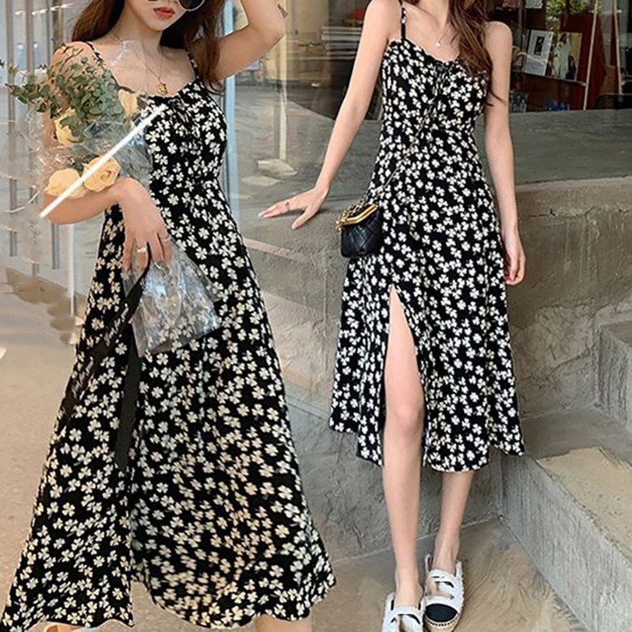 여름 여성 빅사이즈 트임 나시 플라워 프린트 원피스 이너 롱 스커트