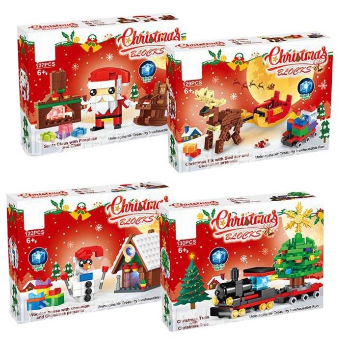크리스마스 트리 눈사람 산타 장식 어린이 장난감 선물 4종세트 블럭, 2. LED 불빛 크리스마스블록4종 - 쇼핑앤샵