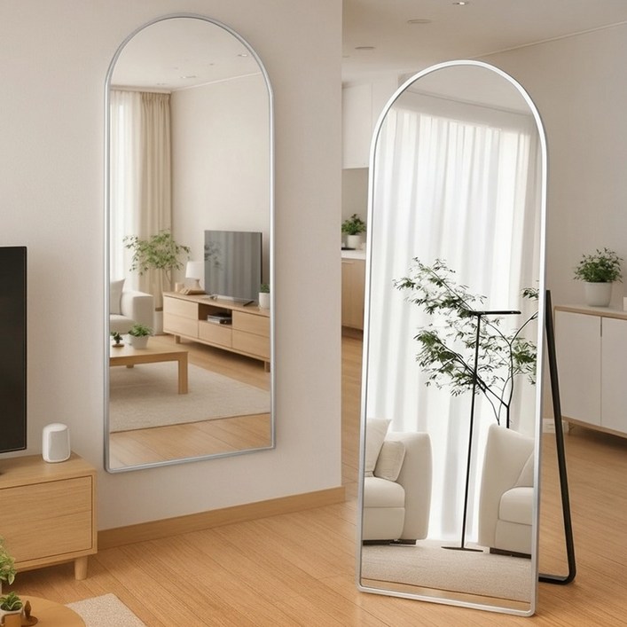 소프트엣지 아치형 벽걸이 스탠드 전신거울, 실버