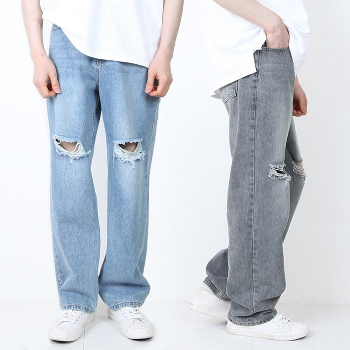 남성 와이드 찢청바지 찢어진 청바지 KD6241