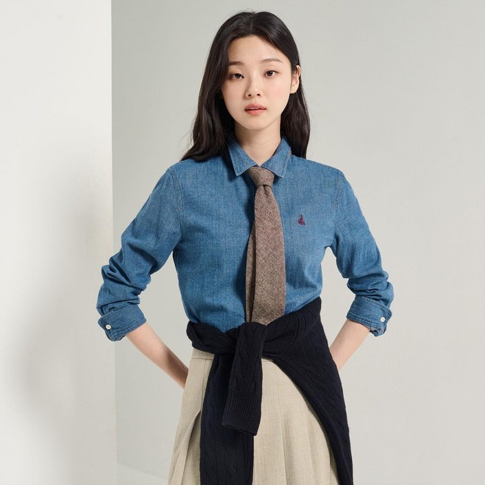 국내매장 정품 빈폴 레이디스 기모 데님 레귤러핏 셔츠 네이비 BF5X64C03R 576333