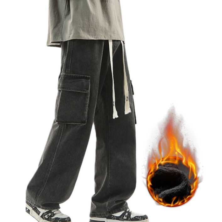 BDICOOL 남성 카고 데님 팬츠 청바지 세미 와이드 기모 스판 밴딩 G801