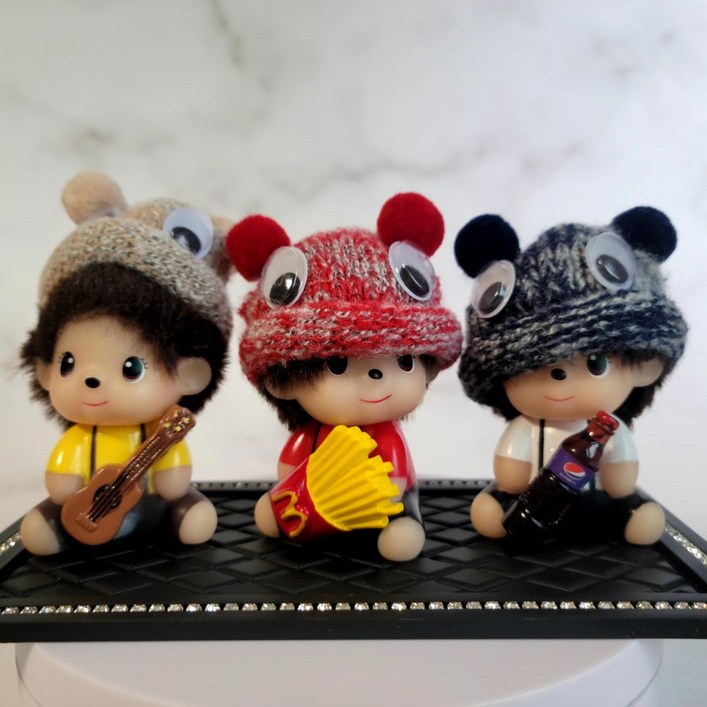 니트모자 감성 인형 3종 6종 차량 대시보드 포인트 소품논슬립패드, 3형제, 1세트