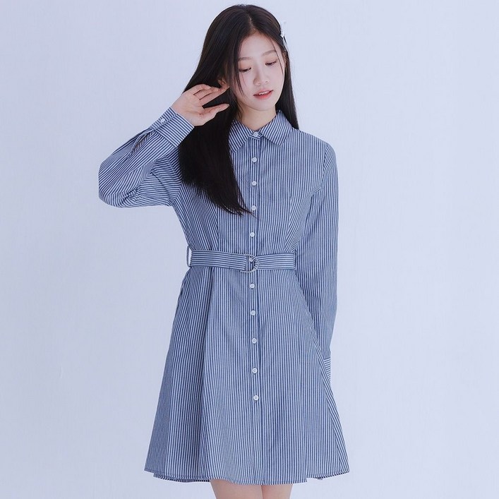 [백화점 홈쇼핑 정품] 로엠 스트라이프 셔츠 원피스 RMOWE49R31