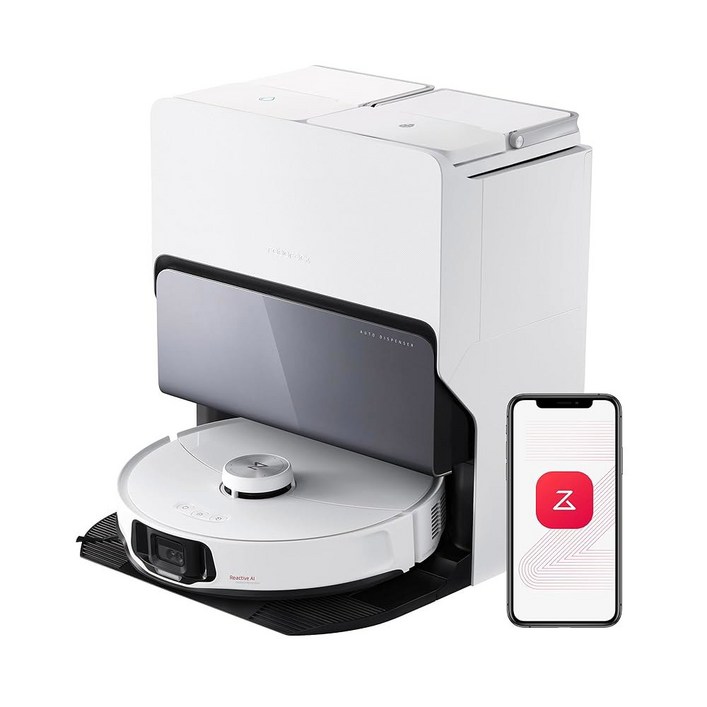 로보락 S8 MaxV 울트라 로봇 진공청소기 & 소닉 몹, 10000Pa 흡입력, 구석구석 딥 클리닝, 열풍 자동 건조, 비움 및 리필, 세제 디스펜서, 장애물 회피, 화이트