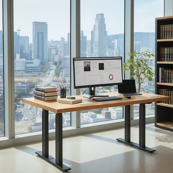 에렉투스 하드우드 원목상판 리낙 쿼드 모션데스크 오크 2000x900x45 프리미엄