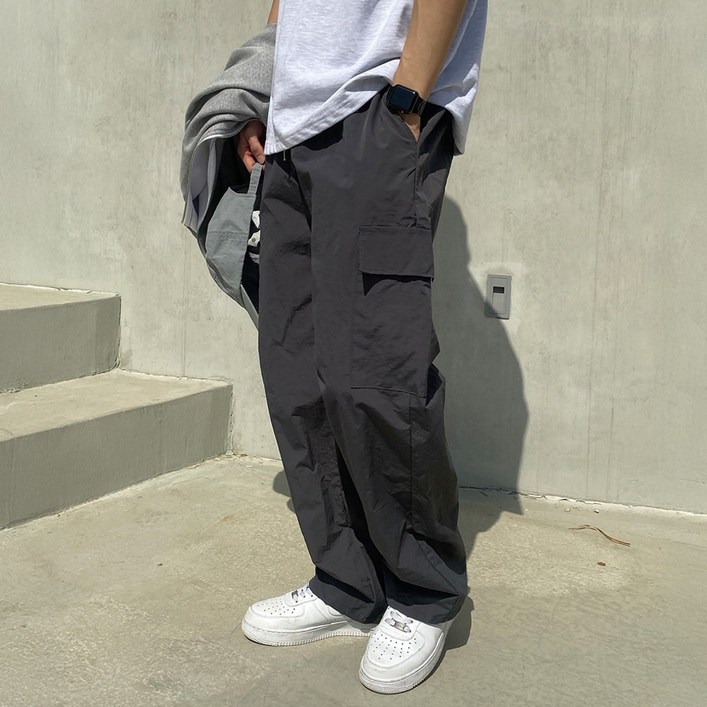 어반플리커 남성용 시원한 나일론 카고 와이드 팬츠