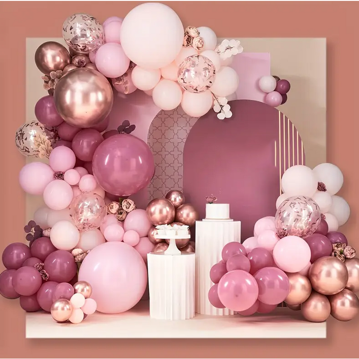 CEUQIESO 핑크 로즈 골드 혼합 풍선 아치 장식 세트 , 생일 파티 , 결혼식 장식 ,137개