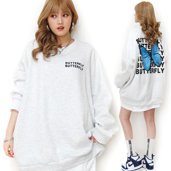 통통마녀 ] 버터플라이 박스 맨투맨 4 컬러  4XL  /오버사이즈  [ 기모 포함 판매 ]