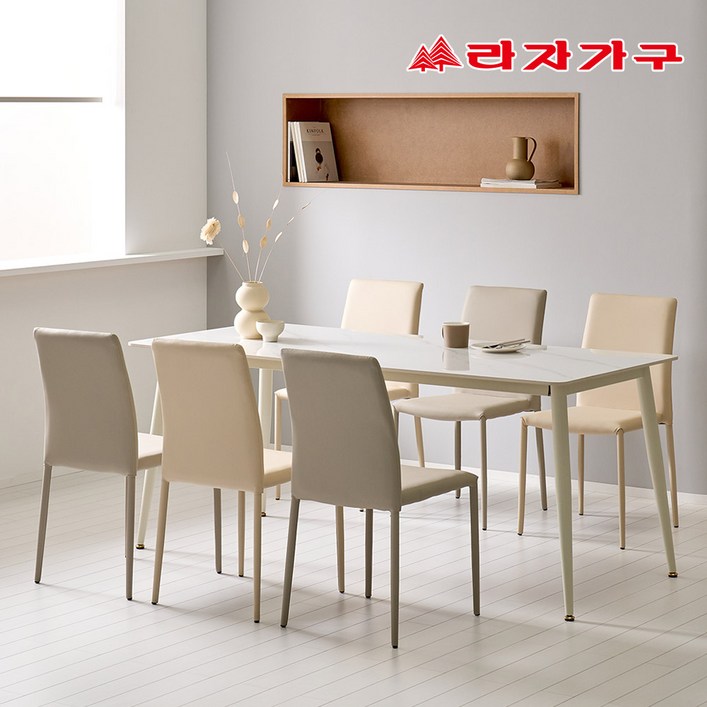 라자가구 파비오 12T 포세린 세라믹 6인용 식탁 의자6개 세트, 화이트상판/화이트프레임 - 쇼핑앤샵
