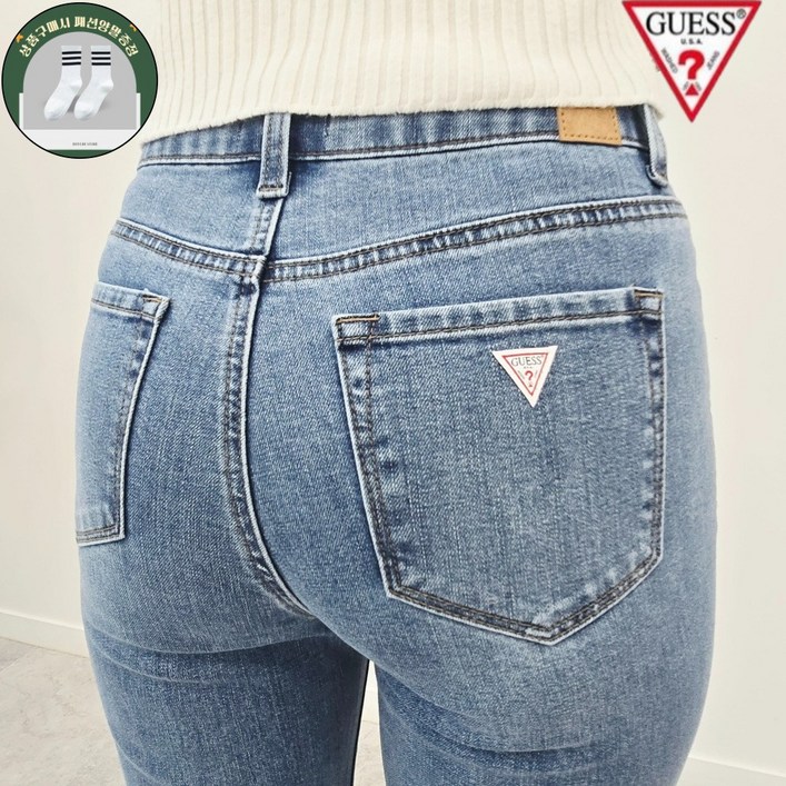 게스 여성 슬림스트레이트 MBL 일자 편한 청바지 패션양말증정
