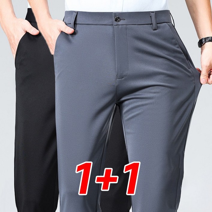 Izeriel 11 정장 바지 남성 여름 슬림핏 아이스 실크 정장 슬랙스 블랙 직선핏 비즈니스 캐주얼 바지 구김 방지 기능성 팬츠