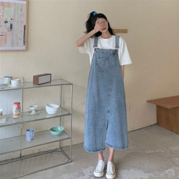 범리 청 롱 원피스 언발 트임 오버핏 범리 청 롱 원피스 언발 트임 오버핏