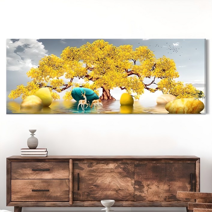 인메이블 돈들어오는 황금 돈나무 그림 거실 풍수 인테리어 대형 와이드 캔버스 액자 집들이 개업 선물