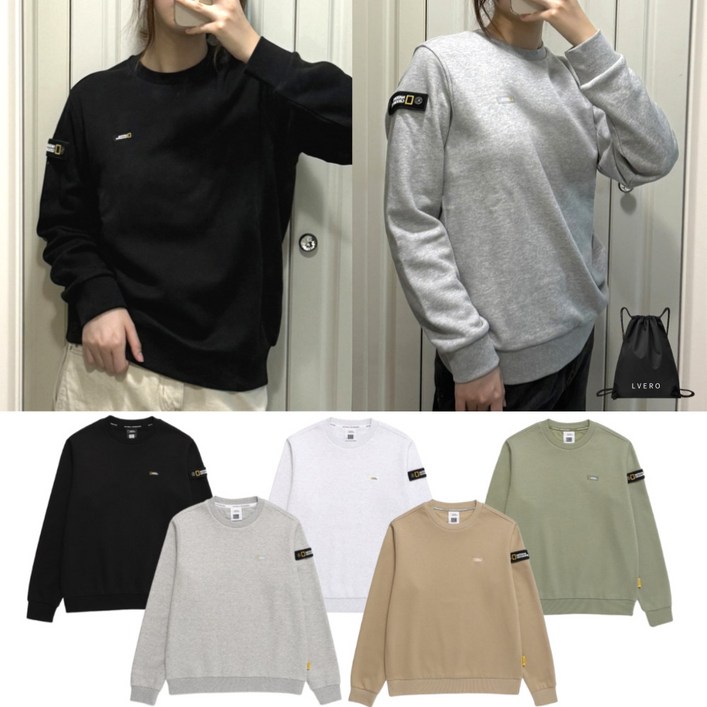 내셔널지오그래픽 맨투맨 면 기모 남녀공용 베이직 로고 긴팔 티셔츠 르베로 다용도가방 지급