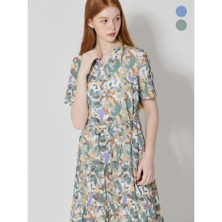 오조크 아트패턴 셔링 원피스 택가격 99000원