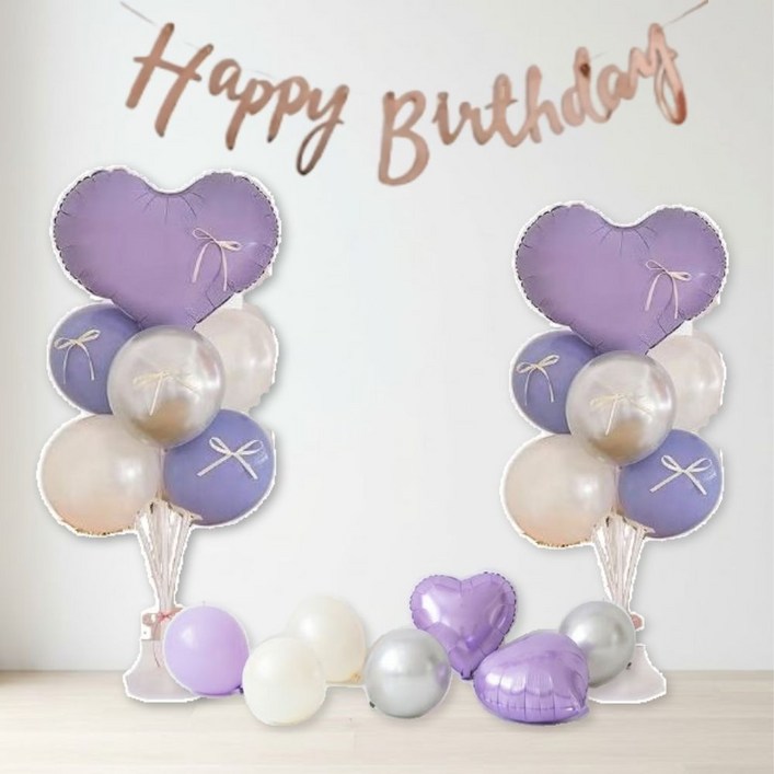 모엔느 2세트 감성 발레풍선 리본 풍선 스탠드 세트 패키지, 2세트, 퍼플