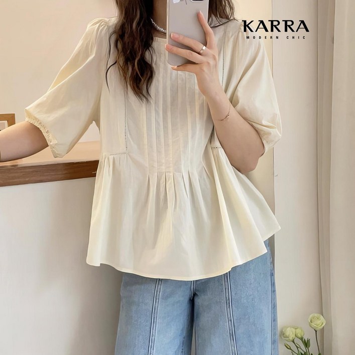 KARRA 핀턱와이드퍼프블라우스_KB4MBL174C