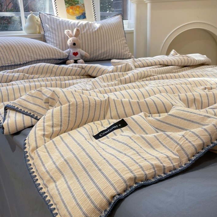 크크라이프 먼지 없는 순면 스트라이프 차렵이불