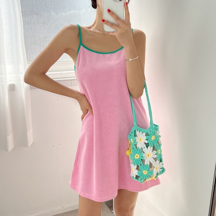 미니,롱 ver 타올,비치웨어 랍빠 배색 스퀘어넥 테리 루즈핏 끈 나시 롱 미니 원피스 5color 커버업 미니,롱 ver 타올,비치웨어 랍빠 배색 스퀘어넥 테리 루즈핏 끈 나시 롱 미니 원피스 5color 커버업