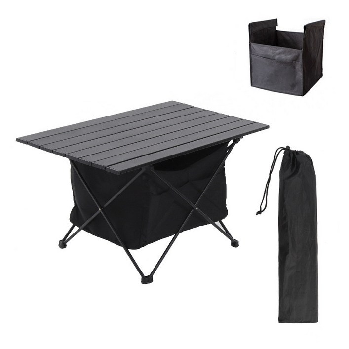알루미늄 경량 휴대용 접이식 캠핑 롤테이블 + 수납백 + 가방, 블랙 - 쇼핑앤샵