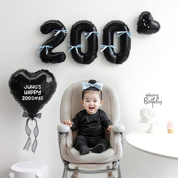 이벤트홀릭 블랙 숫자 리본 기념일 풍선세트자유레터링