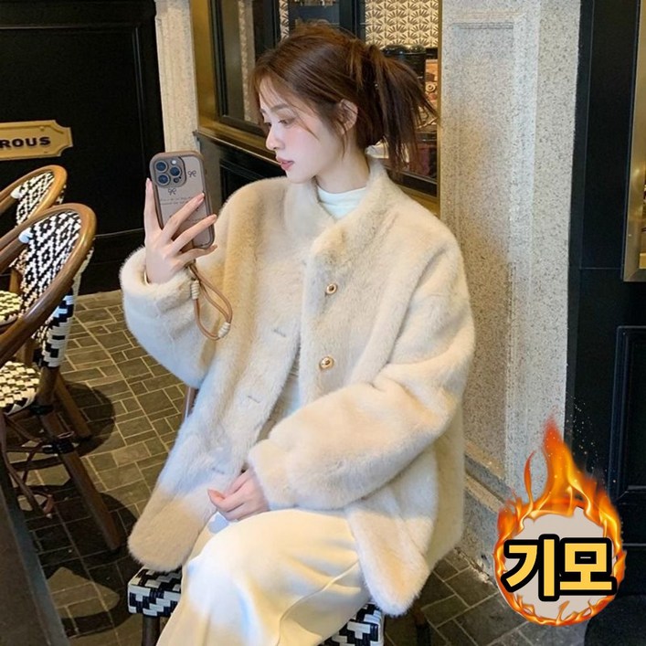 UNIQUEZON 여성 프리미엄 밍크 무스탕 퍼 자켓 점퍼 겨울 방한  모피 코트 보온 아우터