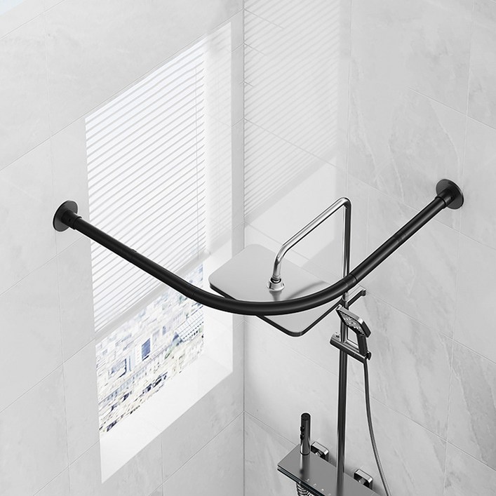 스테이 무타공 욕실 화장실 코너 방수 샤워 커튼봉 압축봉 욕조 커튼 파티션, 스테이-블랙 B타입, 1개