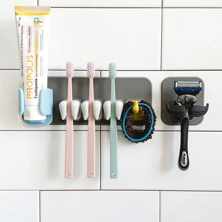 실리바스 욕실세트 치약걸이 칫솔걸이 면도기거치대 실리콘흡착, 1개, 그레이