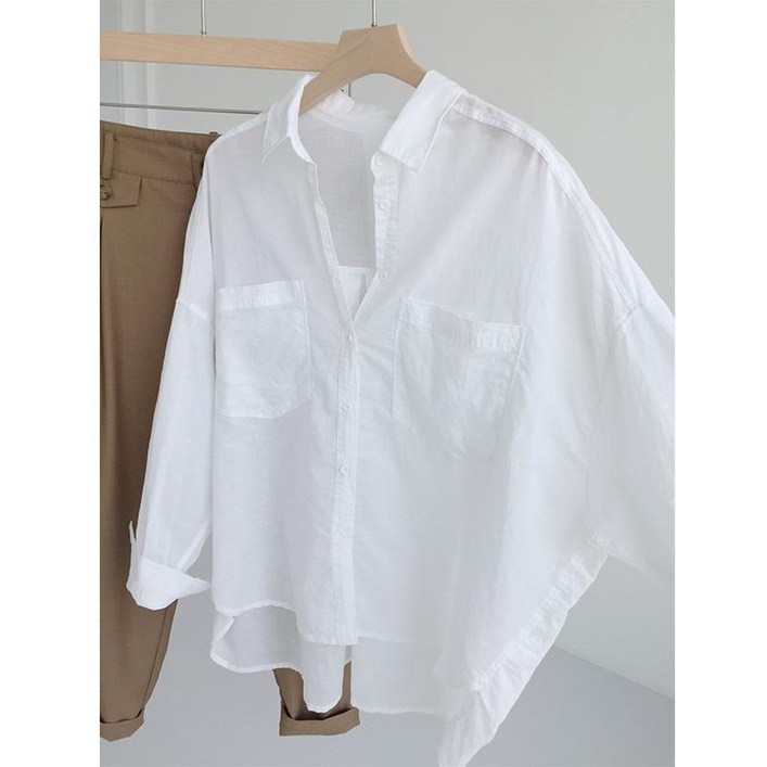 여름 긴팔 래쉬가드 셔츠 여성용 캐주얼 루즈핏 면마 얇은 남방 슬림핏 린넨 자외선 차단 상의 LJX