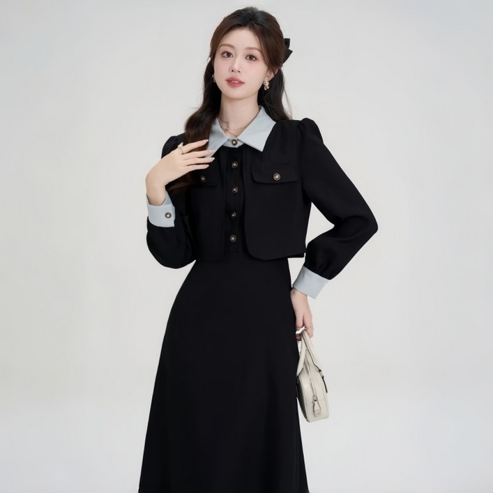 여성 봄 가을 빅 사이즈 롱 원피스 오피스룩 정장 원피스 데일리룩 셔츠 카라 원피스