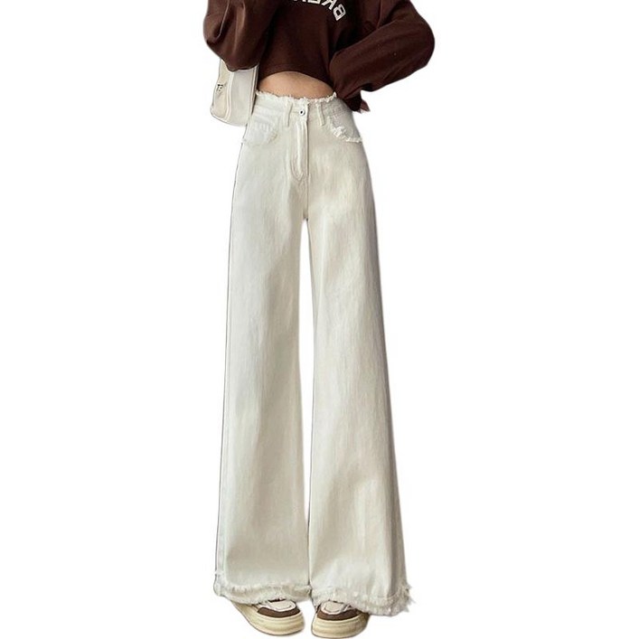 couchsurfing 여성 하이웨이스트 와이드 데님 바지