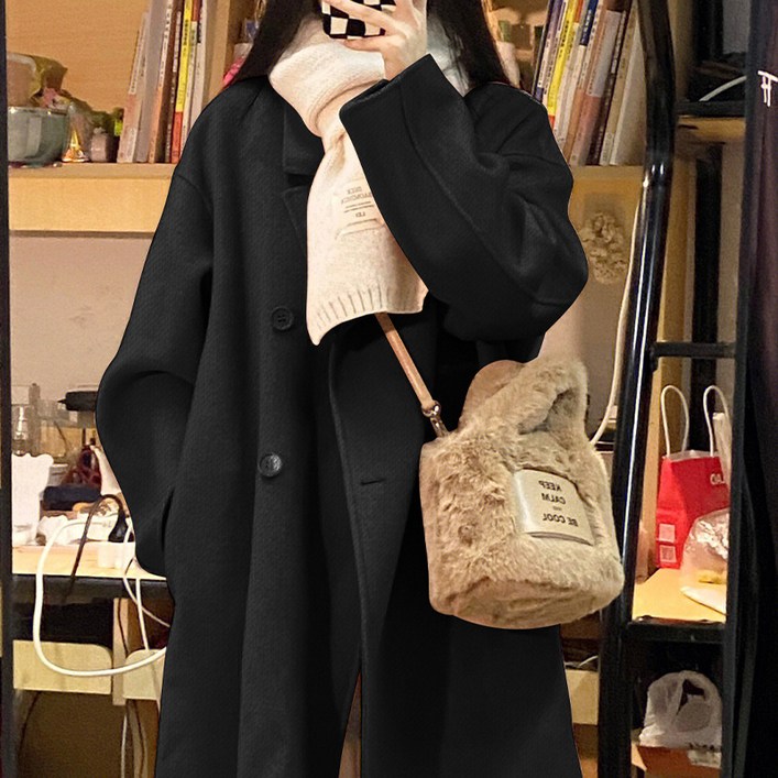 HA.M 여성 겨울 도톰한 코트 루즈핏 오리털 모직 롱 코트