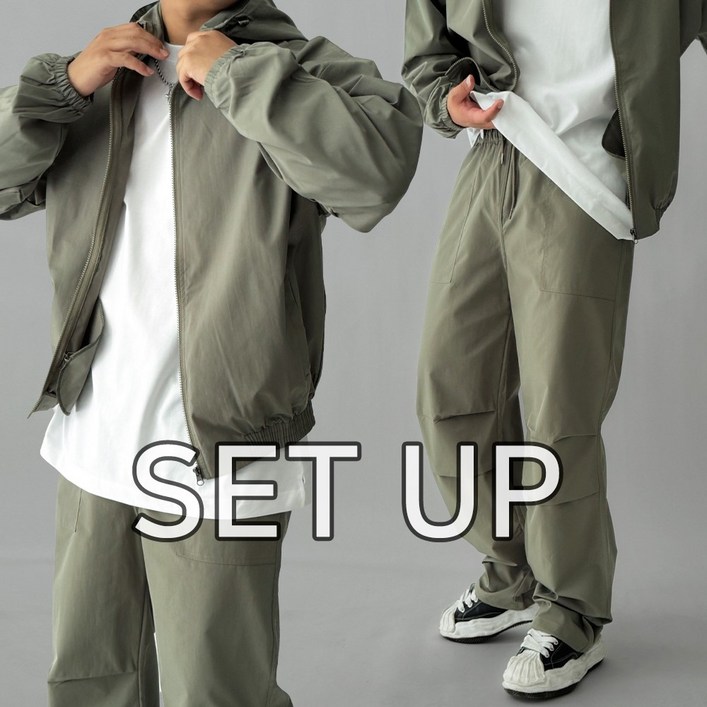 빠델 투웨이 후드집업  카고 와이드 스트링팬츠 트레이닝 셋업