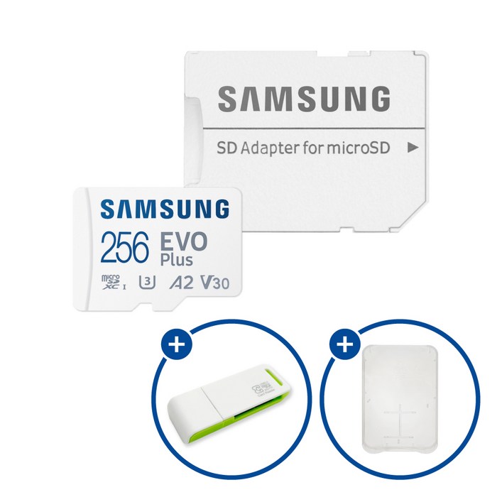 삼성전자 공식인증 정품 마이크로SD카드 EVO PLUS MB-MC256SA/KR + SD카드 케이스 및 이엘 연두 카드 리더기 USB2.0 2in1