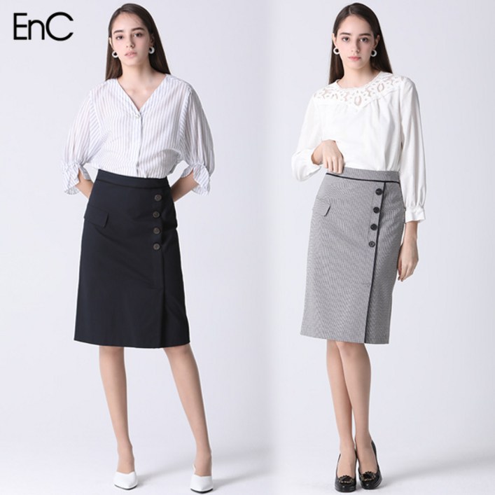 [EnC] 잔체크 버튼 스커트 (택가격 219000원)