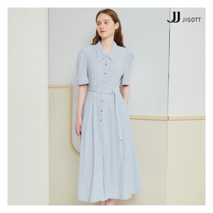 JJ지고트 (JJ지고트) 퍼프 슬리브 체크 A라인 원피스 GN5A0OPJ2