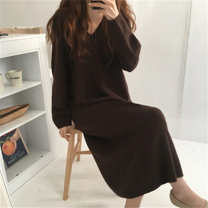 데일리 간절기 루즈핏 브이넥 니트 원피스